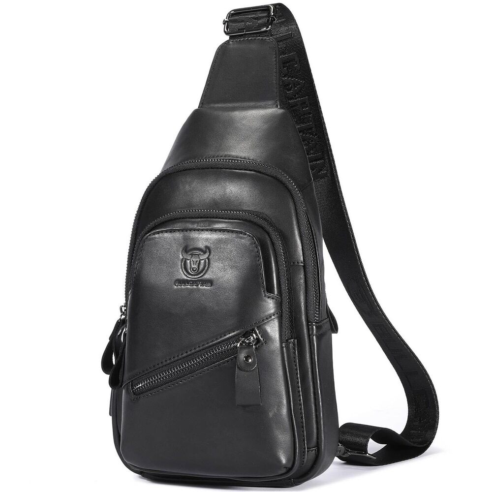 1668 Leather Sling Bag Crossbody Backpack with USB Charging Port Casual